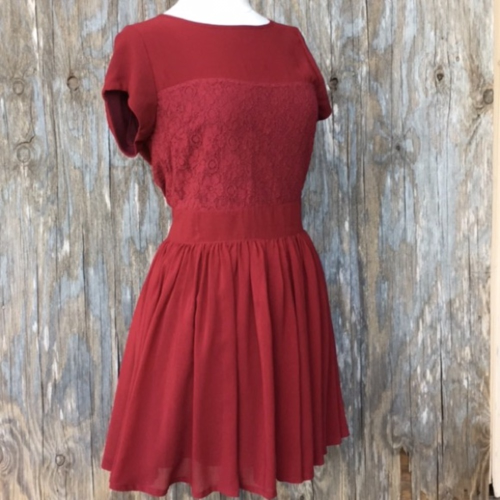 Merlot Lace and chiffon Mikarose dress